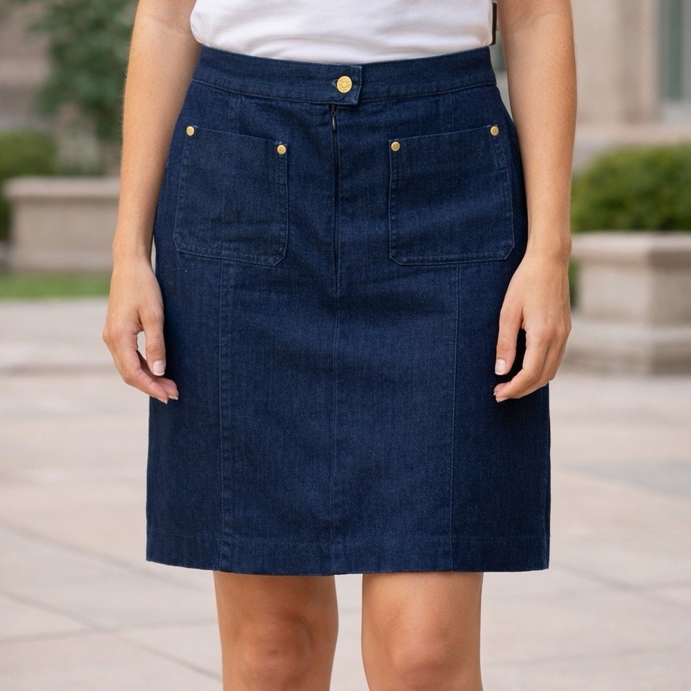 Y2K Sonia Rykiel Denim Skirt Knee Length Western‎ Equestrian Rodeo 44T LT